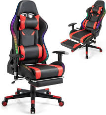 Silla Gaming Ergonómica COSTWAY con Luces LED RGB y Reposapiés